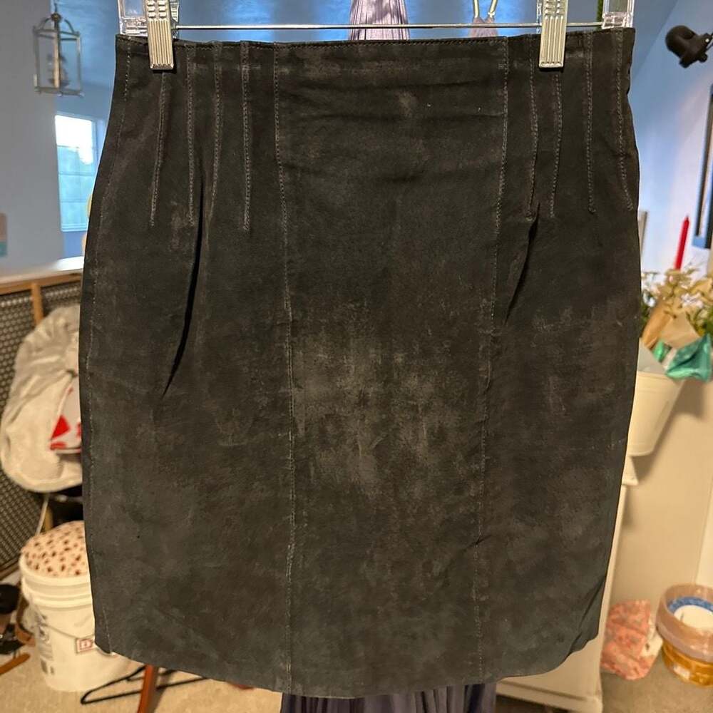 BB Dakota Vintage Black Suede Leather Mini Pencil Skirt